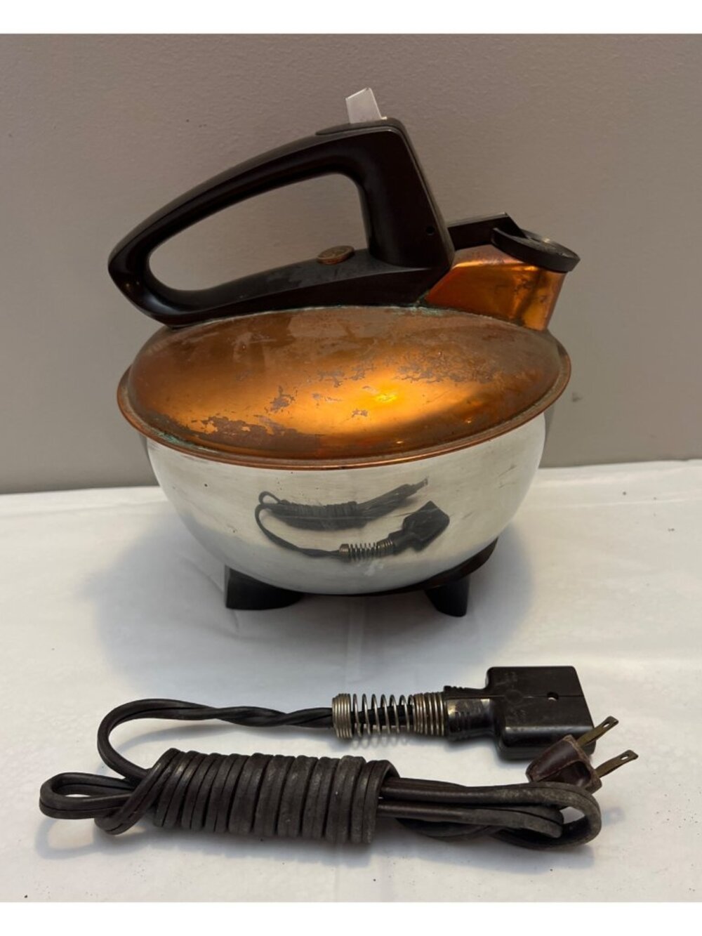 Vintage GE MCM Electric Water Kettle Boiler Copper Top Tea Pot & Cord Works